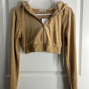 Fashion Nova Camel Zip-Up Cropped Hoodie